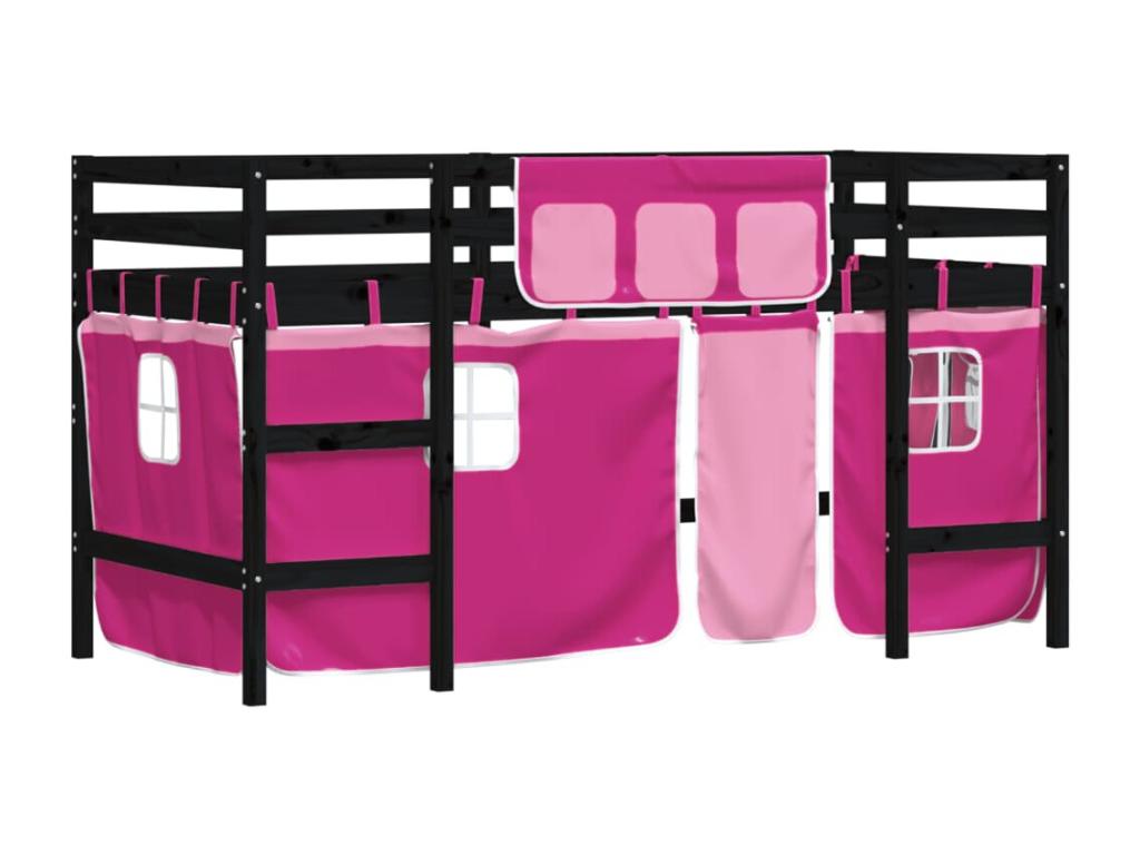 Soppalco illuminato enfants et rideaux rose 90x190 Mobenze pin massif LBXR30755
