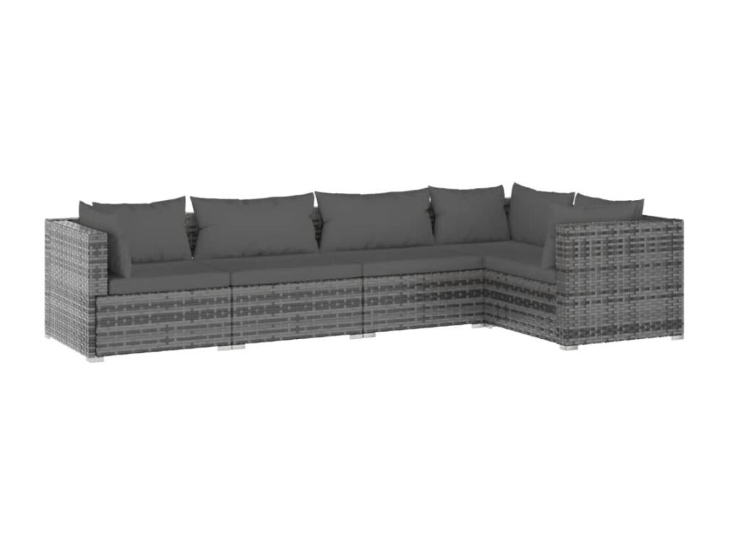 Set da giardino 5 pezzi con cuscini in resina intrecciata Grigio MQQF05352