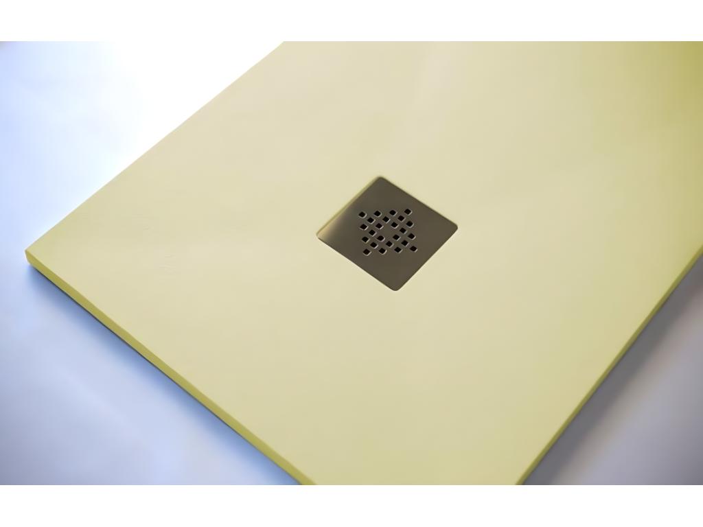 Receveur de douche 70x80 cm extra plat Mobenze en résine superficie ardoisée beige Griglia inox DPFB90760
