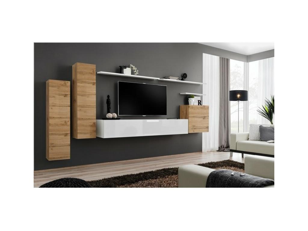 Insieme di mobili da salone della collezione Mobenze I design coloris chêne et white brillante. PPMG78323