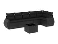 Set da giardino 7 pezzi con cuscini in resina intrecciata nera OPYR95167