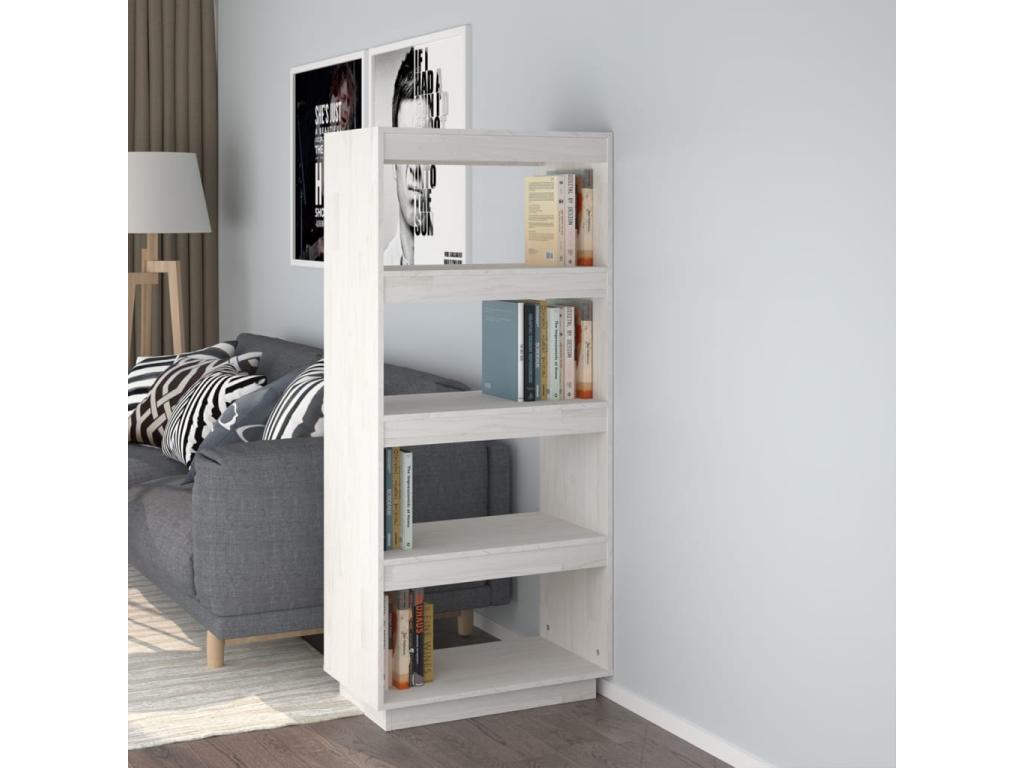 Libreria in legno di pino bianco, 60 x 35 x 135 cm