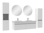 Mobile Salle de Bain Bianco 120 cm doppia vasca colonne specchio rotondo LED SDHZ43785