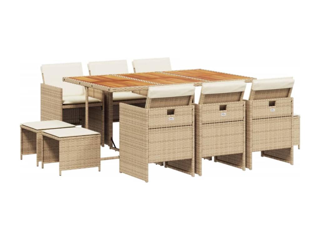 Set da pranzo da giardino et coussins 11 pezzi beige poly rotin XGTV98778