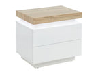 Comodino - 2 cassetti - Mobenze Laqué - con LED - Coloris White et chêne - Mobenze II WKUQ78638