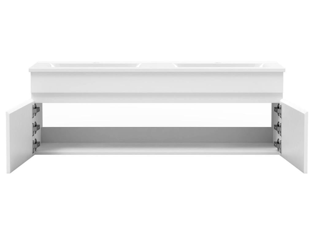 Mobile Salle de Bain Bianco 120 cm doppia vasca colonne specchio rotondo LED SDHZ43785