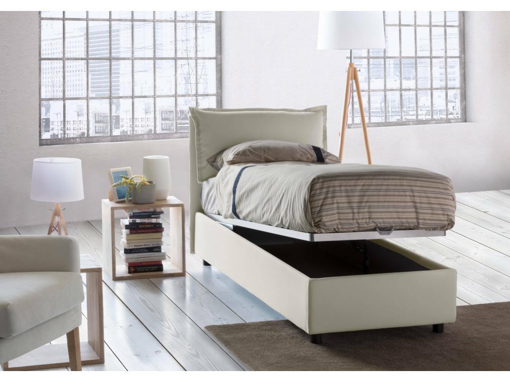 Letto contenitore Mobenze con rivestimento in tessuto Made in Italy Apertura frontale con materasso 90x190 cm incluso Beige NUGJ22199