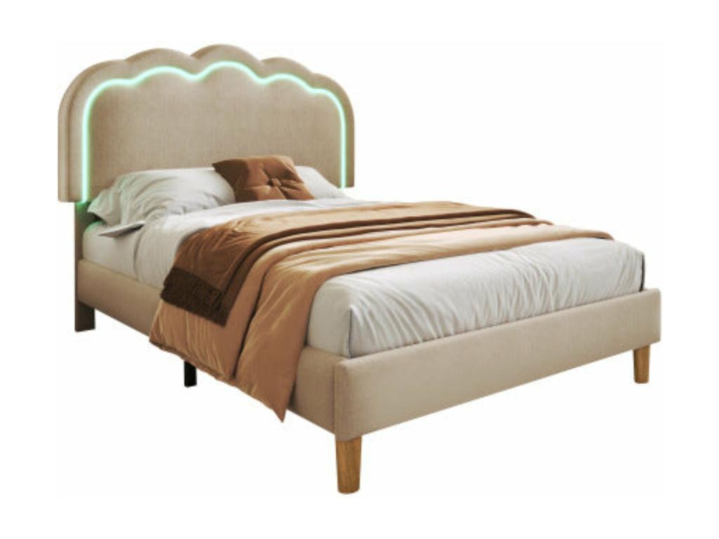 Lit simple rembourré - matière lin - beige d197cm×h109cm ZJLH90799