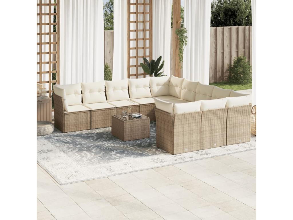 Set da giardino con cuscini 12 pezzi in resina intrecciata beige GIAJ66407