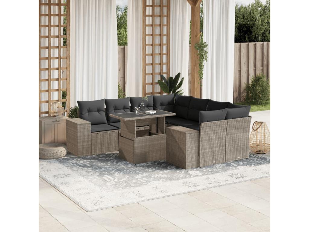 Set di mobili da esterno in vimini intrecciato in resina grigia - dlz1766571256727