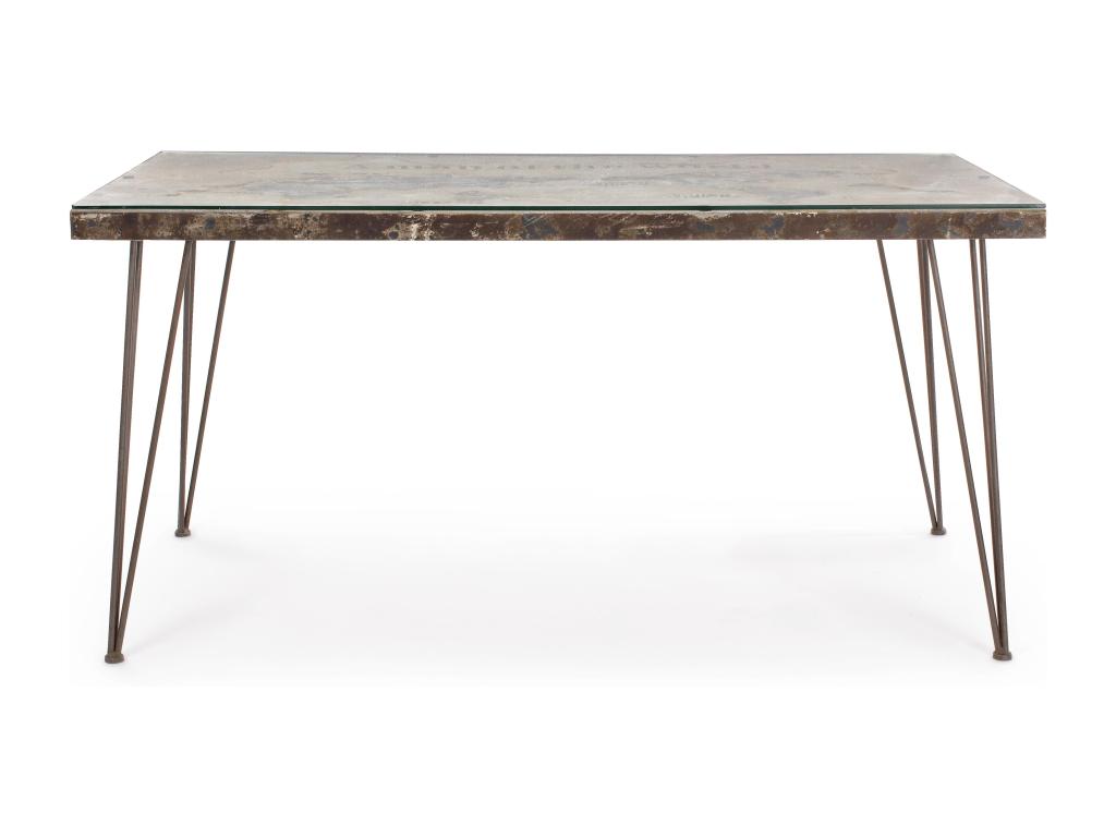 Tavolo da pranzo in acciaio e vetro con carte Mobenze L 160 cm NSVF42926