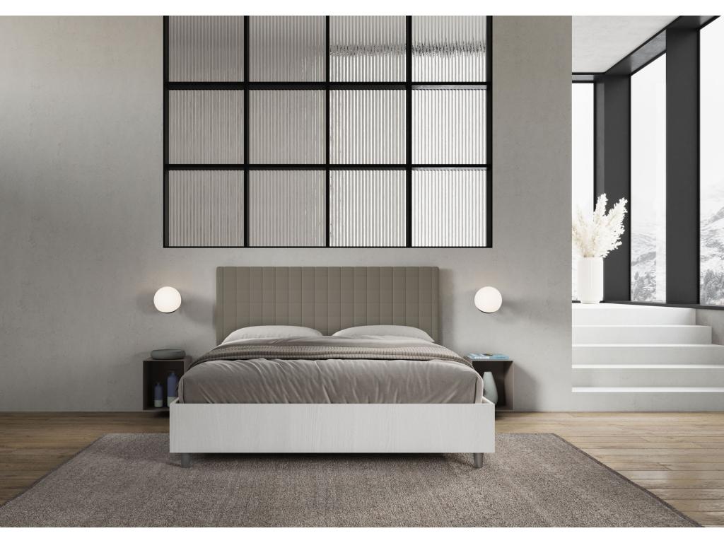 Letto contenitore 160x200 struttura frêne bianco Testiera similicuir cappuccino Burmy YXJL98881