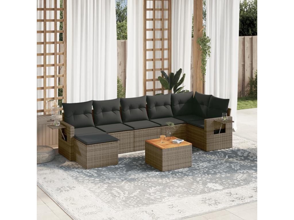 Set da giardino 8 pezzi con cuscini in resina intrecciata grigia FZTA83810