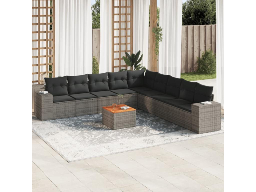 Set da giardino con cuscini 10 pezzi in resina intrecciata grigia NYNU50653
