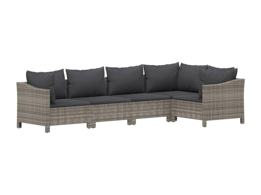 Set da giardino 5 pezzi con cuscini in resina intrecciata grigia LAJZ96475