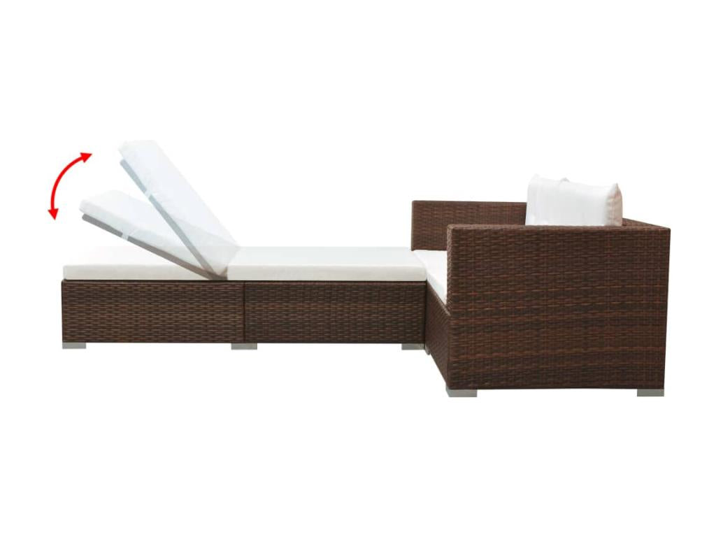 Set da giardino 3 pezzi con cuscini in resina intrecciata Marrone XQIM59763