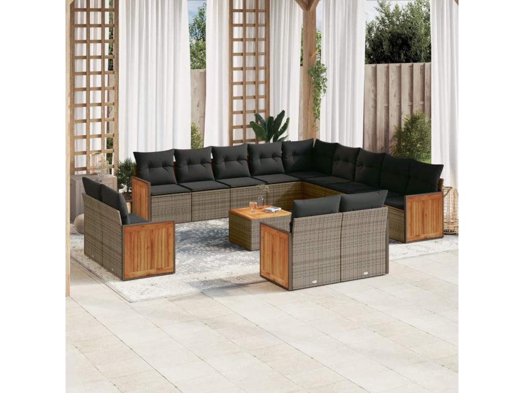 Set da giardino con cuscini 14 pezzi in resina intrecciata grigia VUHT55910