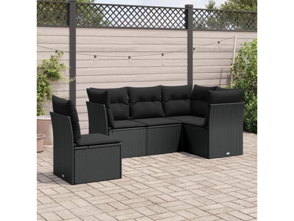 Set da giardino 5 pezzi con cuscini in resina intrecciata nera VKVR73150