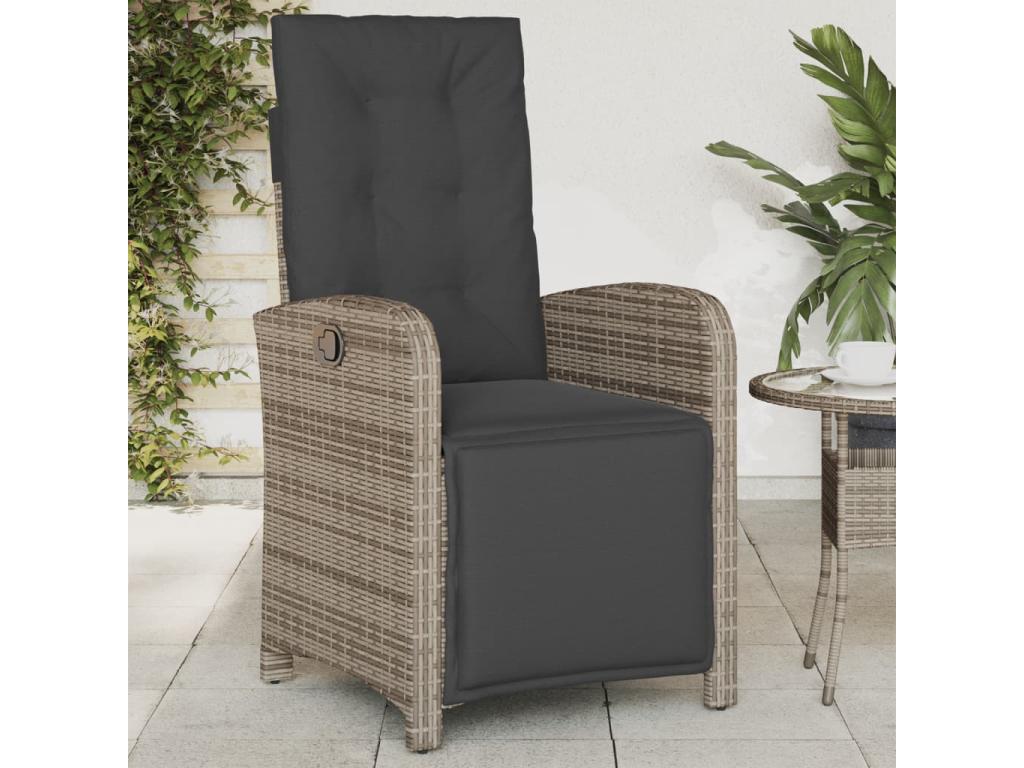 Sedia inclinable de jardin et repose-pied resina intrecciata grigia CRLK54421