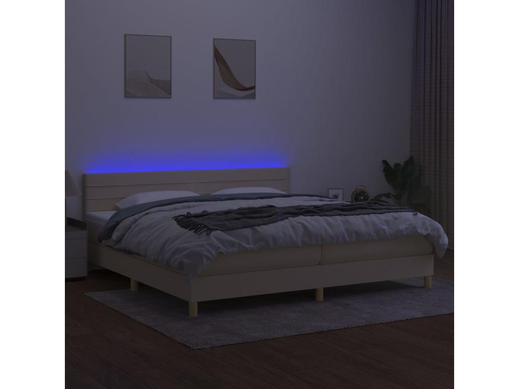 Sommier Tapissier e Materasso e LED Crema 200x200 cm Tessuto JVHT70501