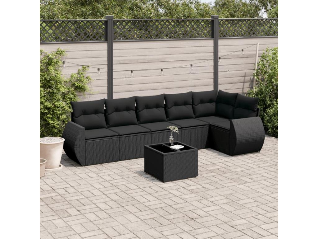 Set da giardino 7 pezzi con cuscini in resina intrecciata nera OPYR95167