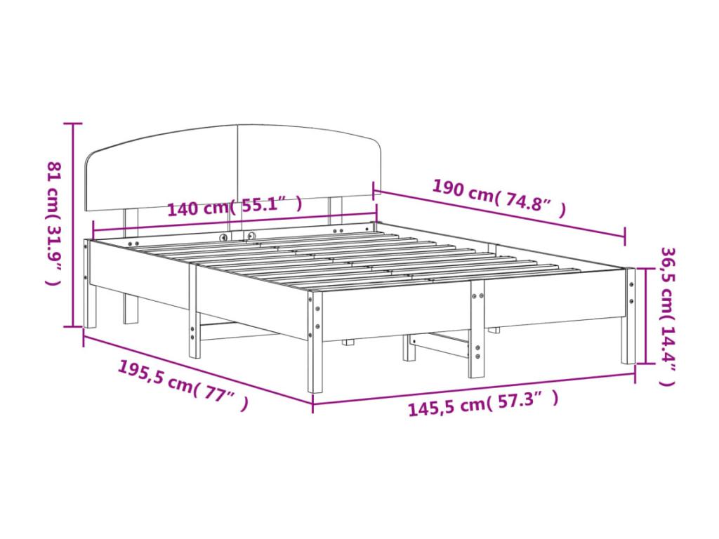 Materasso in legno di pino marrone, 140 x 190 cm