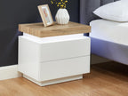 Comodino - 2 cassetti - Mobenze Laqué - con LED - Coloris White et chêne - Mobenze II WKUQ78638