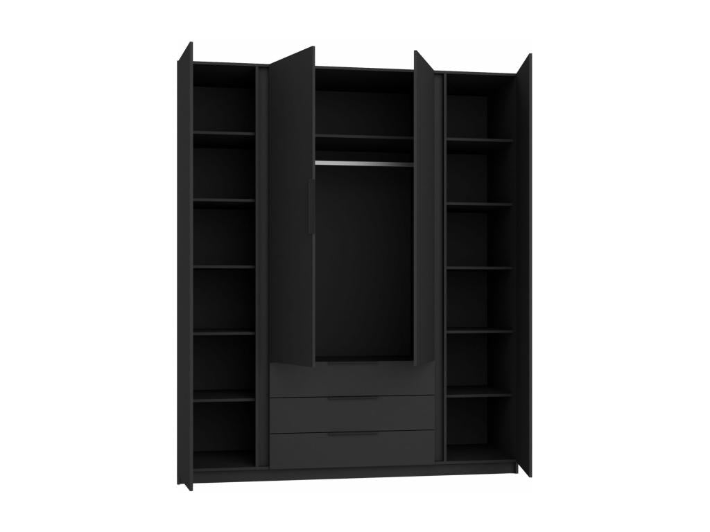 Armadio con 2 specchi e 3 cassetti - 200 cm - grigio Mobenze/nero - Mobenze PVCS00567