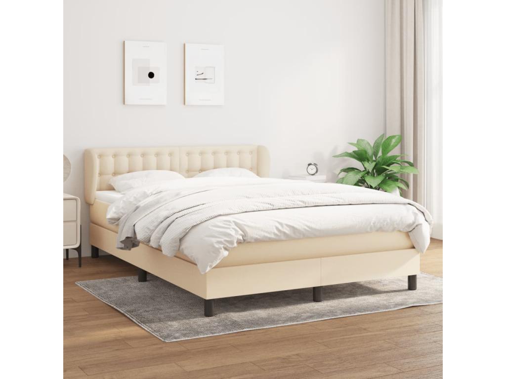 Lit à sommier tapissier con Materasso Crema 140x190 cm Tissu RNWM83827