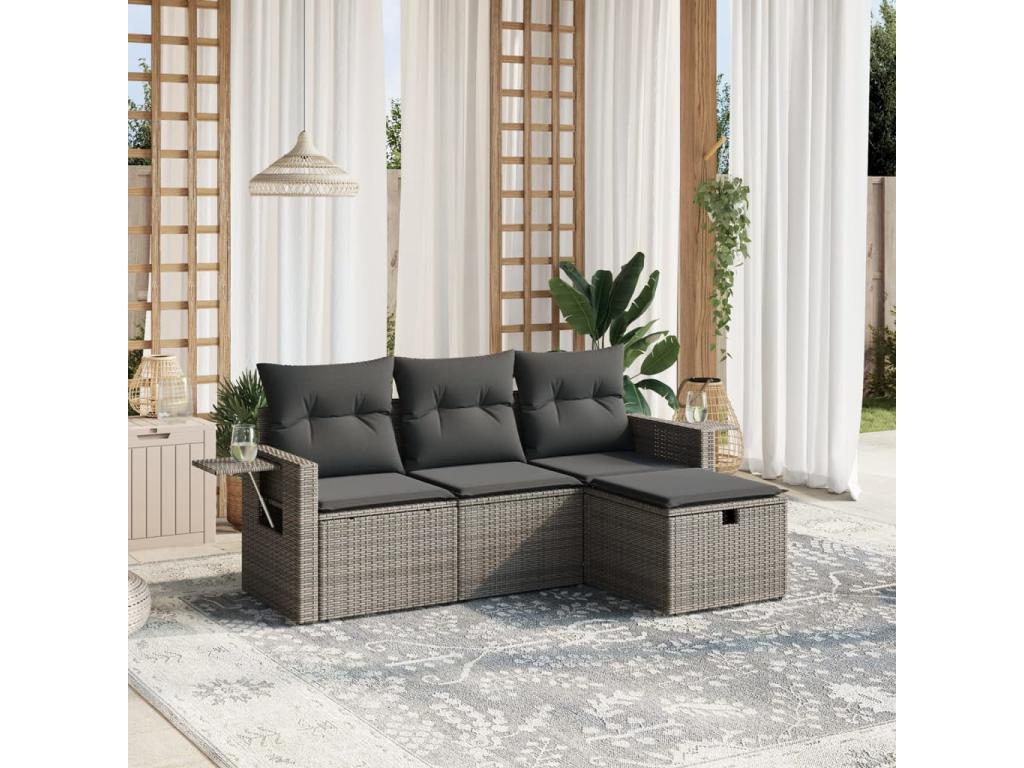 Set da giardino 4 pezzi con cuscini in resina intrecciata grigia NNOD53621