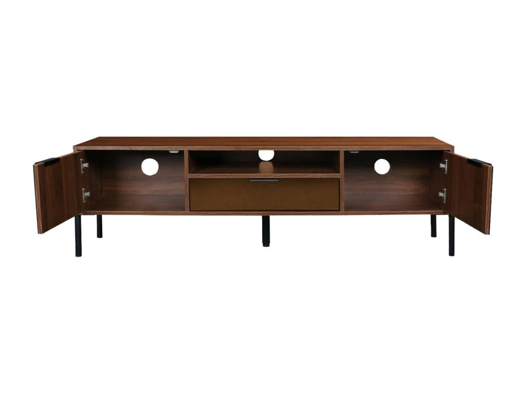 Mobile TV effetto vintage Mobenze de noyer- finitura vitre fumée- gambe e poignées in metallo- L 151.5x38x44.7cm ERQB58310