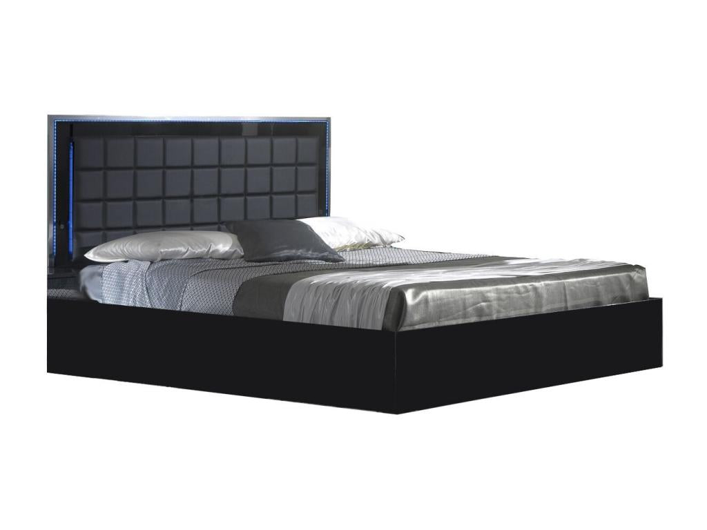 Design illuminato nero laqué e testiera capitonnée simili cuir nero con Led Luxameub-160x200 LYZZ92929