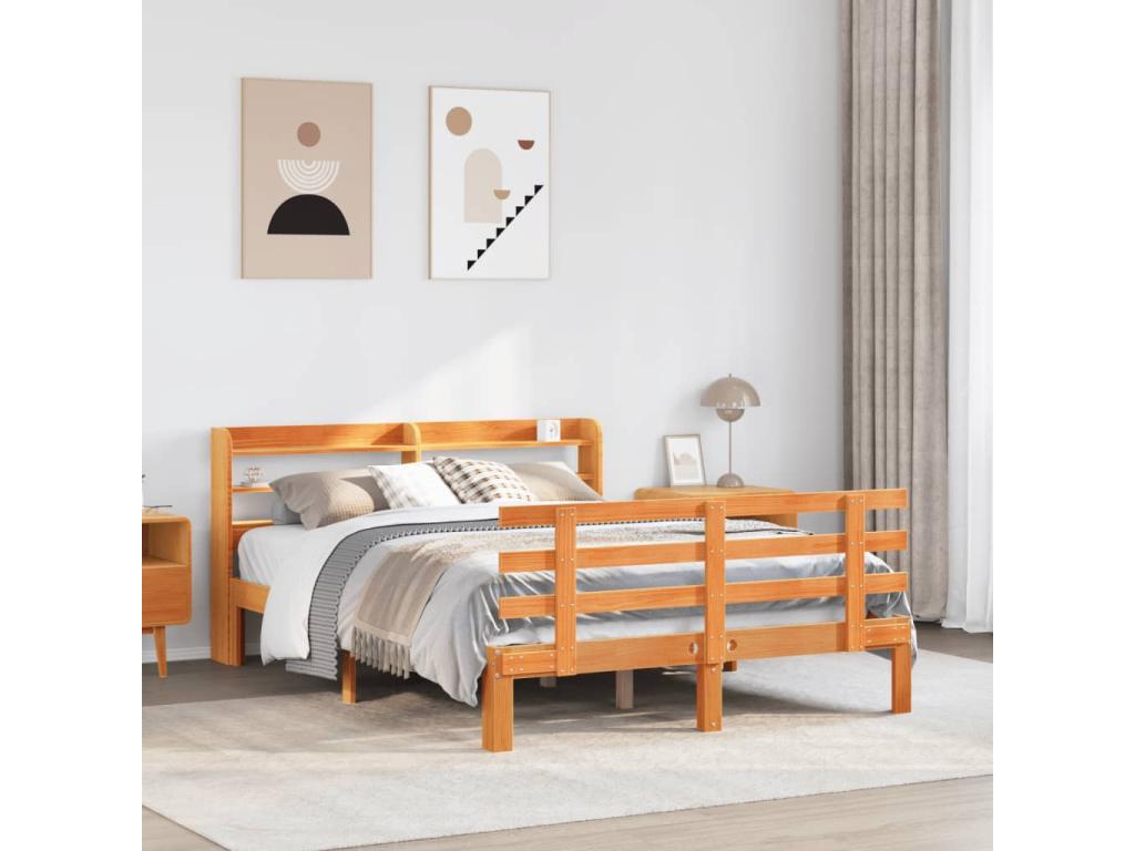 Bed frame et Headboard sans Mattress cire marron 140x200 cm AEDQ80237