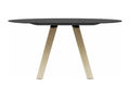 Tavolo rotondo design in Mobenze e gambe in massiccio massiccio naturale Mobenze-Colore Nero-Diametro 129 cm AKDG01324