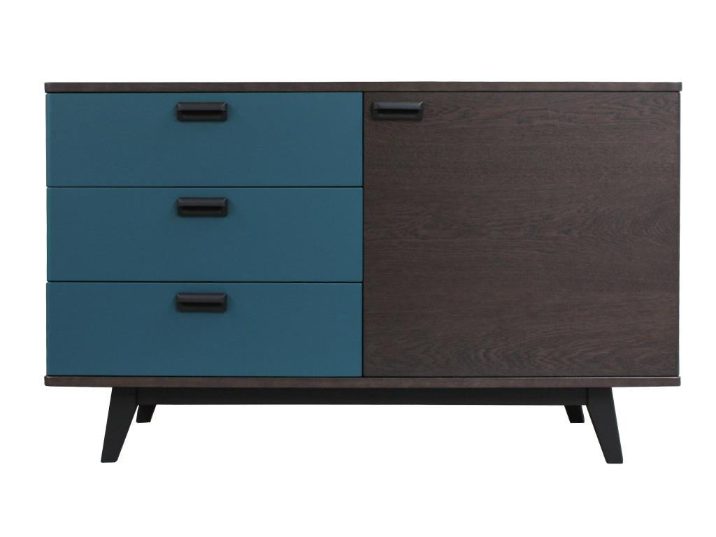 Credenza rovere antracite massiccio e laccato 3 cassetti 1 porta - 130L x 48P IBUI64108