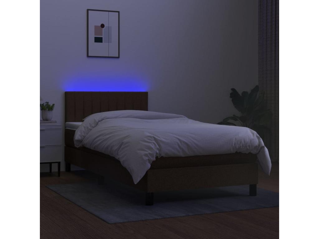 Sommier tapissier e materasso et LED Brown foncé 80x200cm tessuto KBKO93245