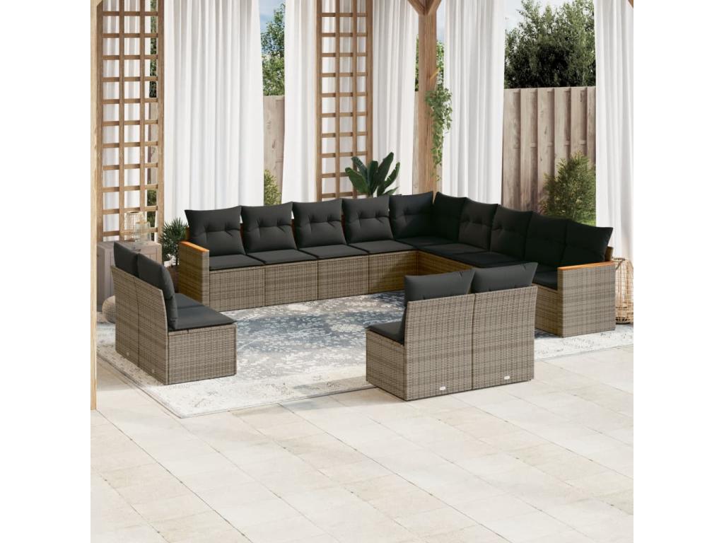 Set da giardino con cuscini 13 pezzi in resina intrecciata grigia HBCD44896