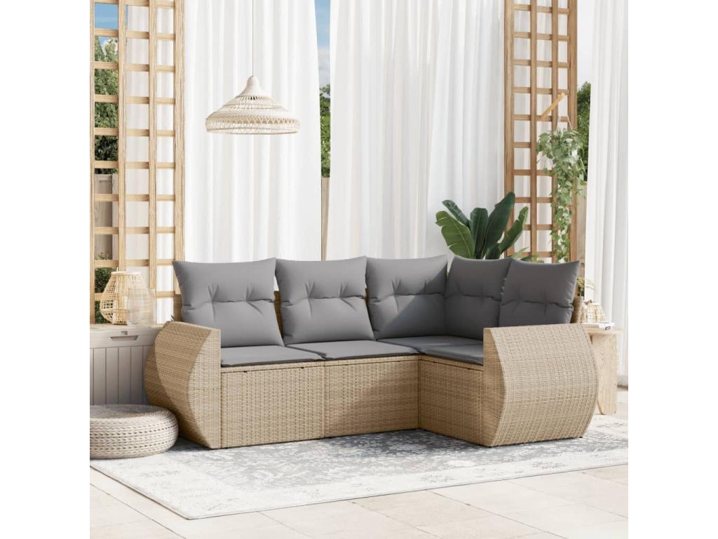 Set da giardino con cuscini 4 pezzi in resina intrecciata beige QILD73754