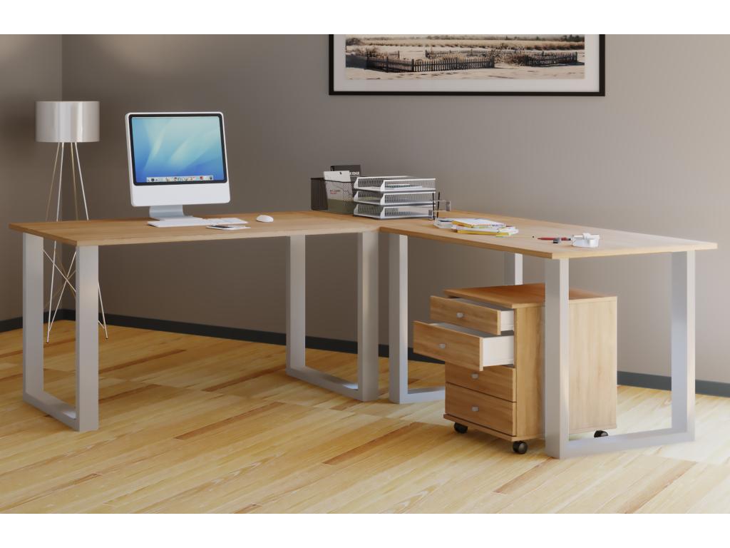 Bureau d'angle Mobenze Bureau informatique Table d'angle Mobenze profondeur 50 U Alu argent Chêne Mobenze scié - 130 - 190 CFOD65265