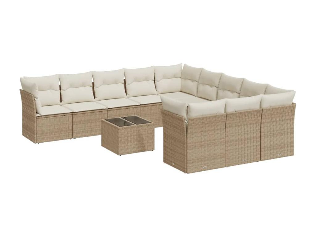 Set da giardino con cuscini 12 pezzi in resina intrecciata beige GIAJ66407