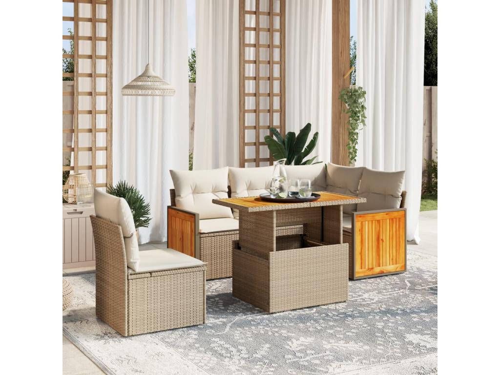 Set da giardino con cuscini 6 pezzi in resina intrecciata beige OLIK54586