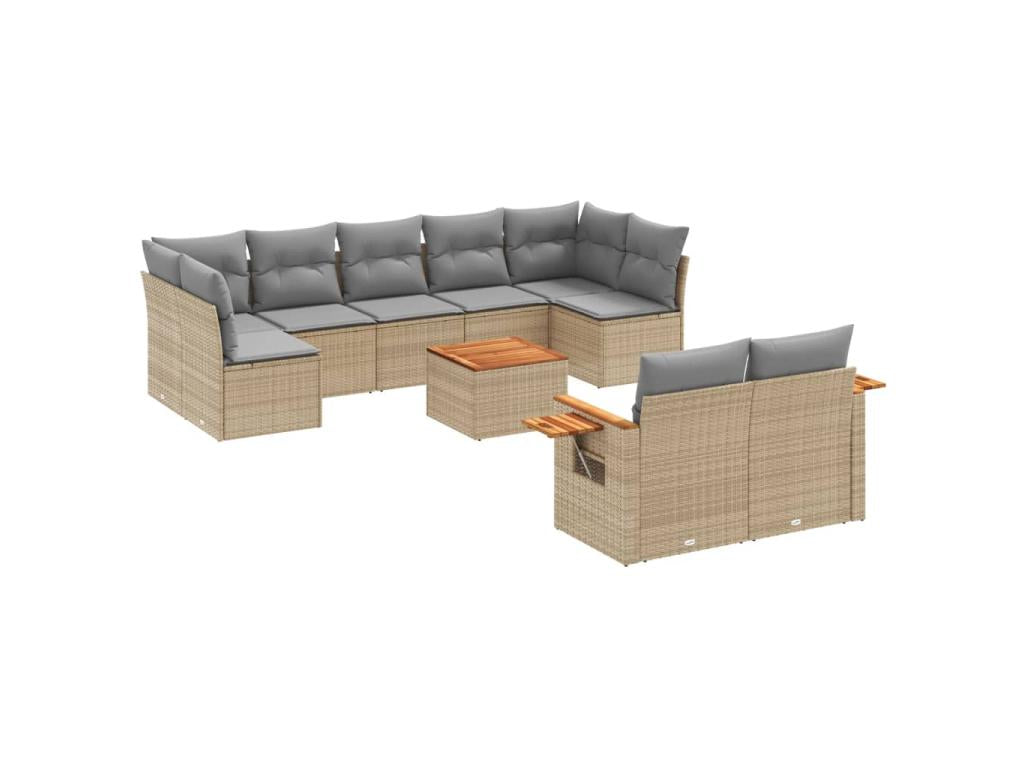 Set da giardino con cuscini 10 pezzi in resina intrecciata beige LGFZ79491