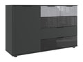 Comò Credenza meuble de rangement coloris Graphite rechampis et verre coloris black UPOB98464
