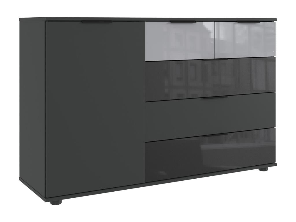 Comò Credenza meuble de rangement coloris Graphite rechampis et verre coloris black UPOB98464