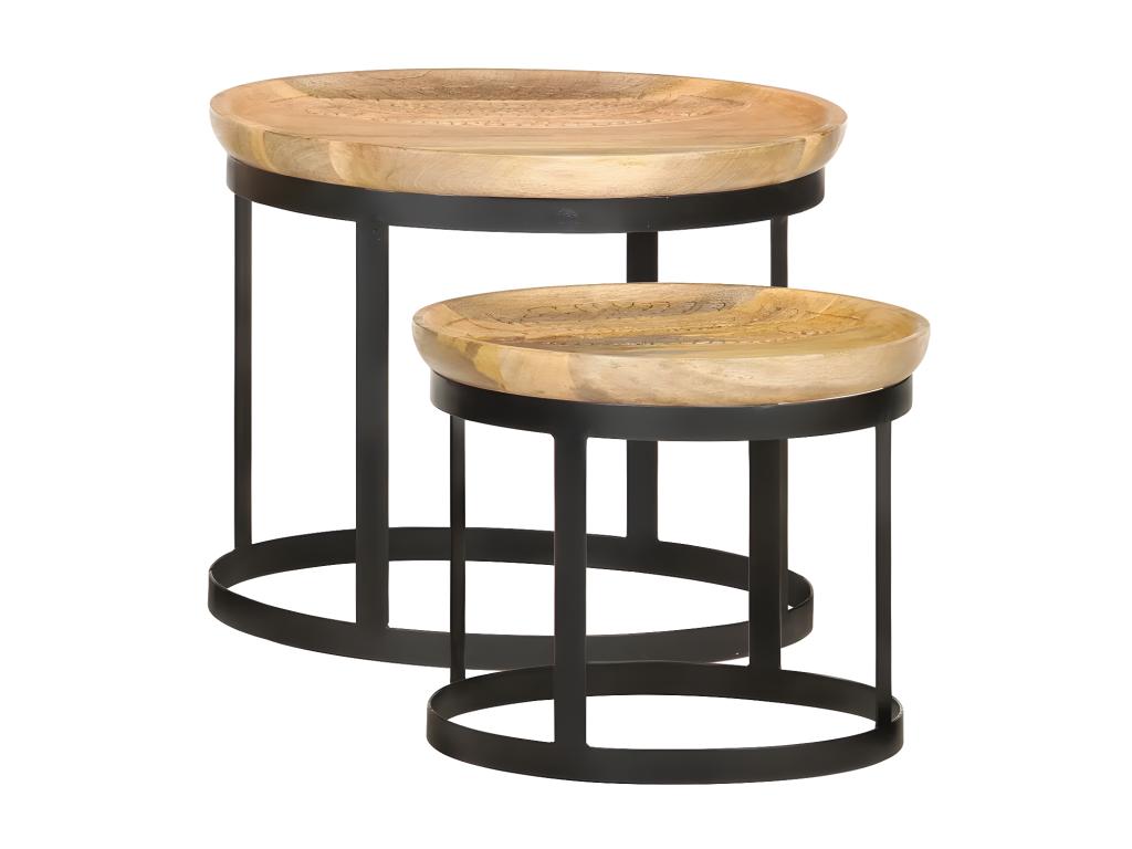 Set di 2 tavolini da pranzo manguier massiccio chiaro e gambe in metallo nero Mobenze BBNZ15153
