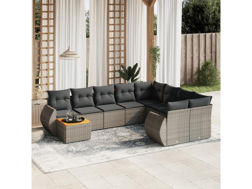 Set da giardino con cuscini 10 pezzi in resina intrecciata grigia BKRL56523