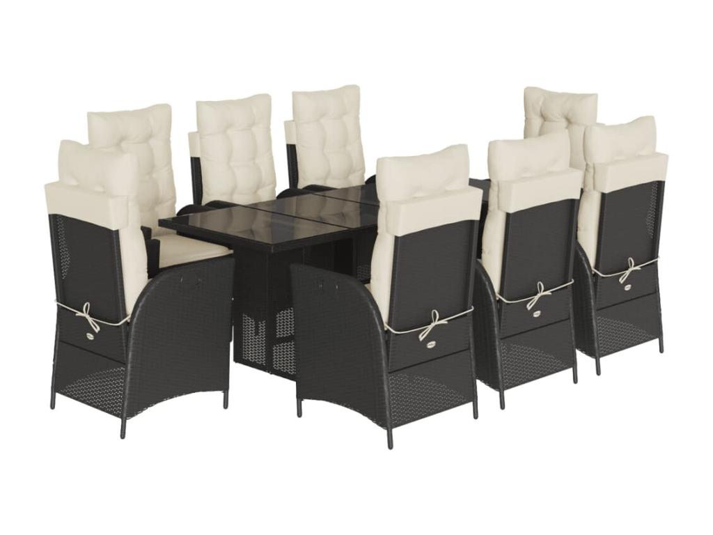 Set da pranzo da giardino 9 pezzi cuscini in resina intrecciata nera ZPVS41860