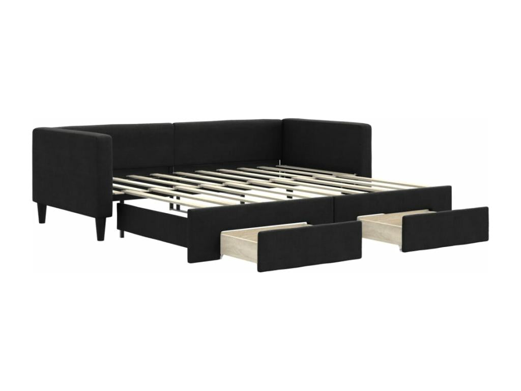 Lit de jour con gigogne et tiroirs tessuto nero 90x190 cm QLWD82419