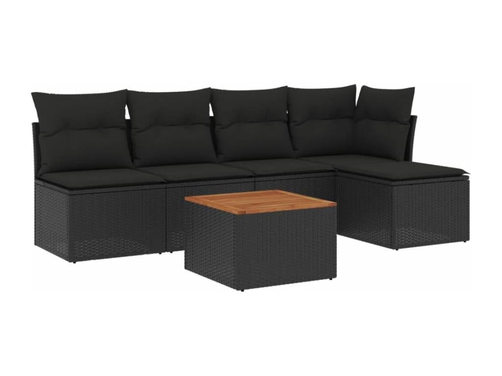 Set da giardino 6 pezzi con cuscini in resina intrecciata nera UZFT33003