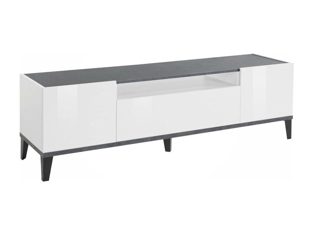 Porta TV Luxameub Credenza bas de salon con 2 ante Base per porta TV Made in Italy 160x40h47 cm Bianco brillant et ardoise TDIN44446
